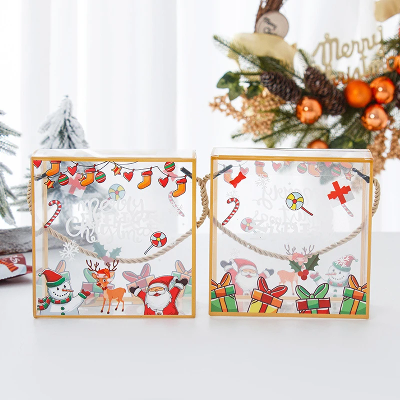 

Christmas Transparent Gift Box Pastry Gift Bags PVC Clear Candy Biscuit Baking Box Nougat Candy Chocolate Food Packaging Box