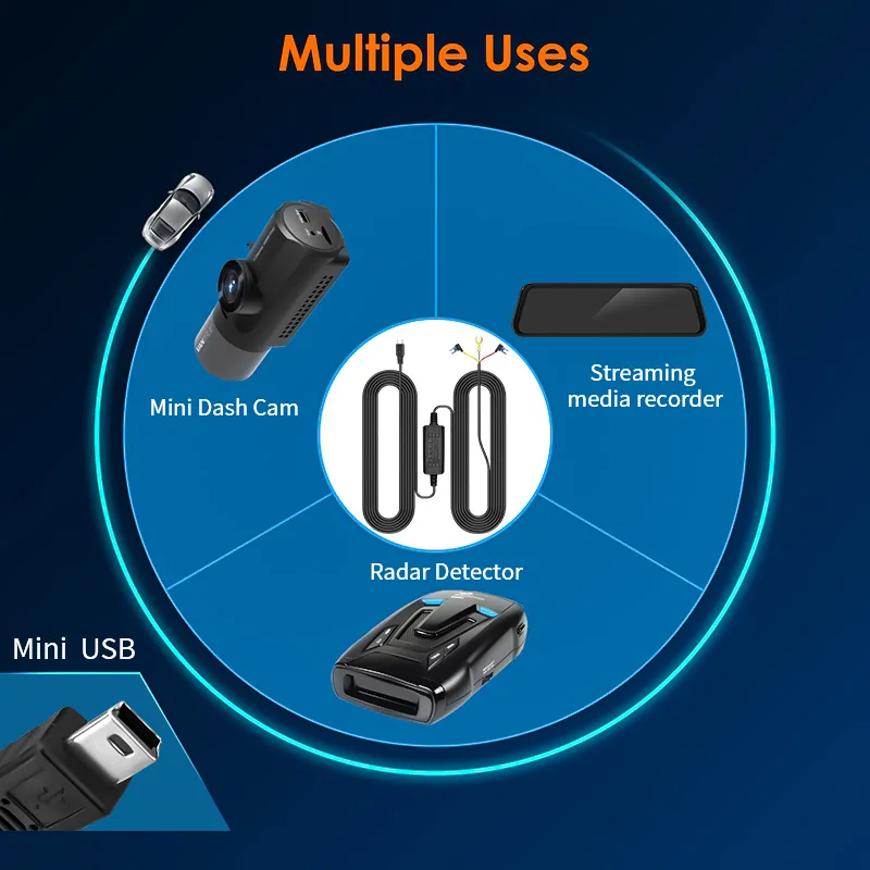 24H Parking Monitoring Step-Down Line GPS Mini USB/Type-C Adapter For All DVR DashCam 24H Parking Recording Register