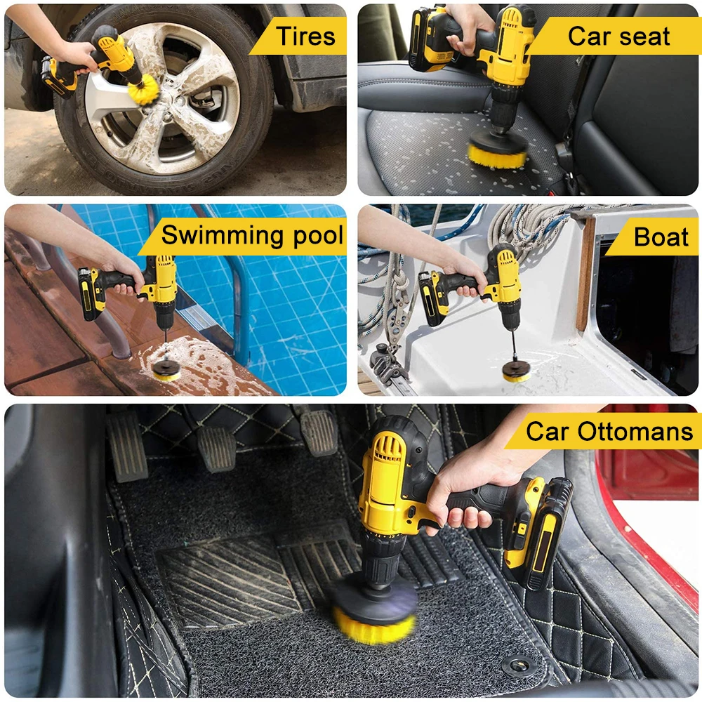 2Pc Car Carpet Upholstery Cleaner Brush Car Wheel and Tires Brush