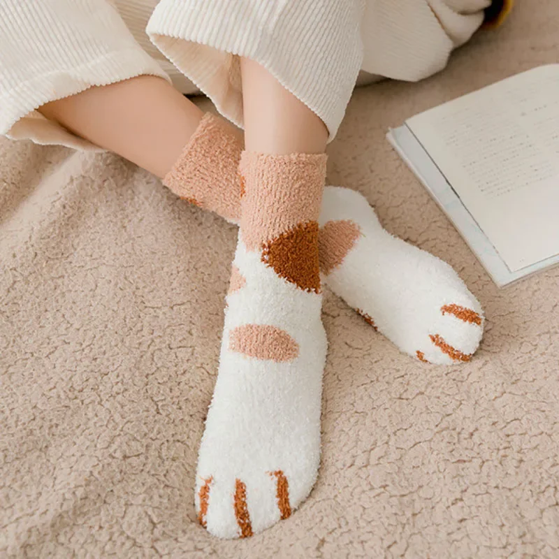 Plyš ženy bavlna ponožky roztomilá kocour packa kreslený střih super měkké pro ženské stayin  dr. house spací podlaha sox zima velkoobchod