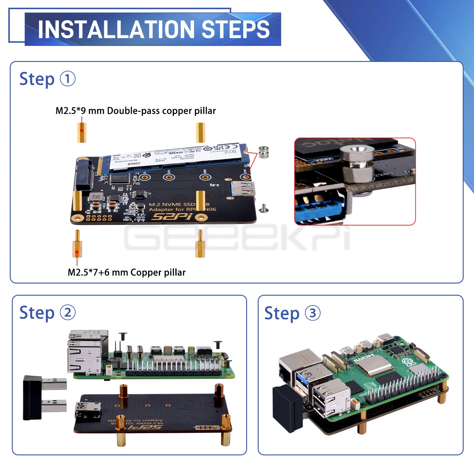 라즈베리 파이 5 2230/2242/2260/2280용 GeeekPi N06 M.2 NVME SSD USB 어댑터
