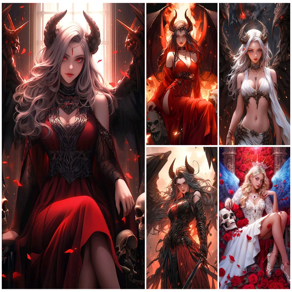 

Алмазная 5D картина с полным заполнением, «сделай сам», картина с изображением прекрасного демона и ангела, вышивка крестиком, домашний декор J3581