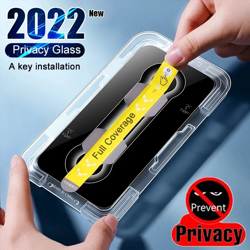 

2PCS One Click Installation Privacy Glass Screen Protector For IPhone 11 12 13 14 15 Pro Max X XS XR 12 13 Mini Anti-Spy Glass