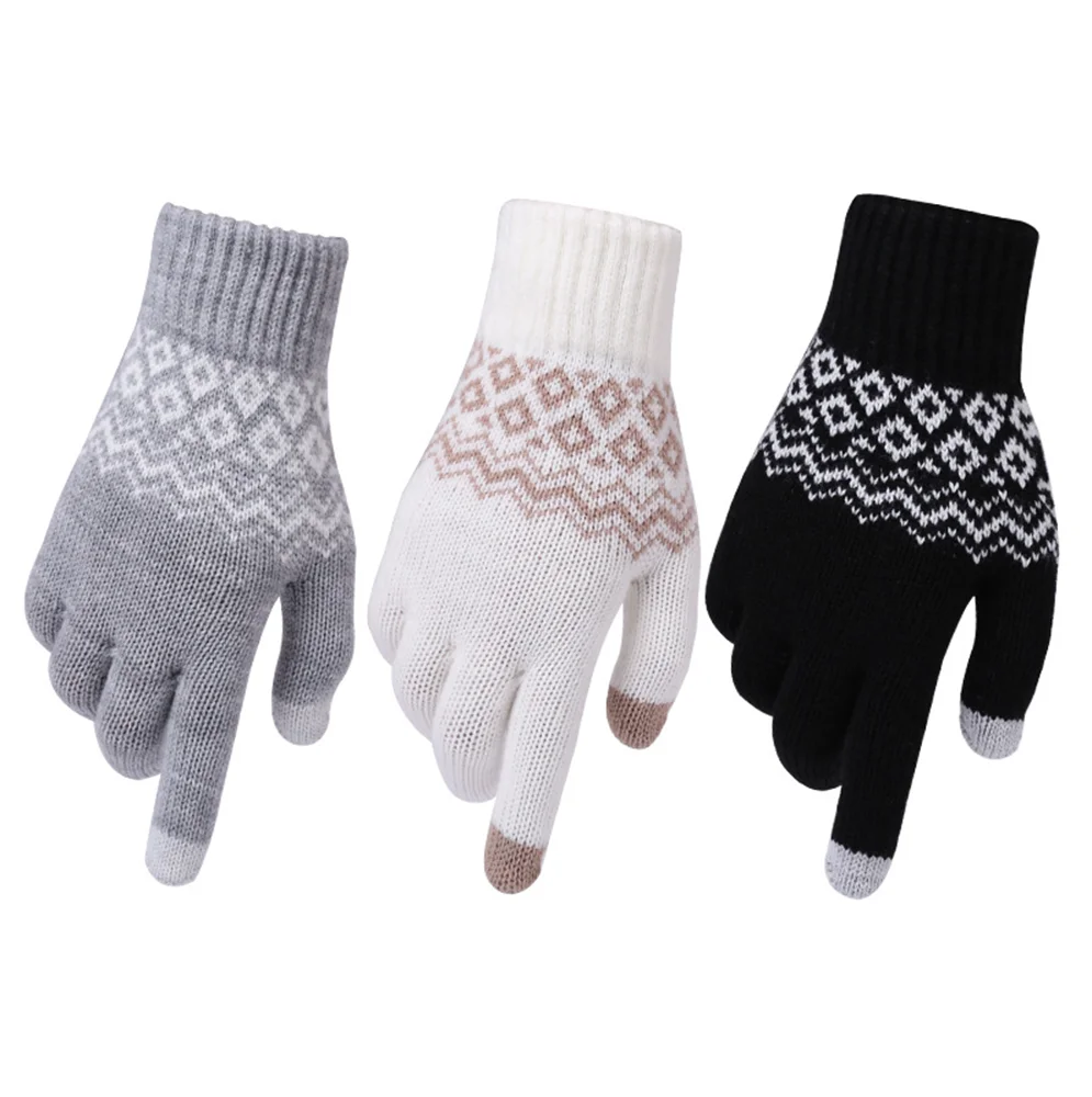 

Autumn Winter Thicken Warm Gloves For Women Men Touchscreen Knitted Wool Mittens Fashion Unisex Adult Students Gloves 1 Pair