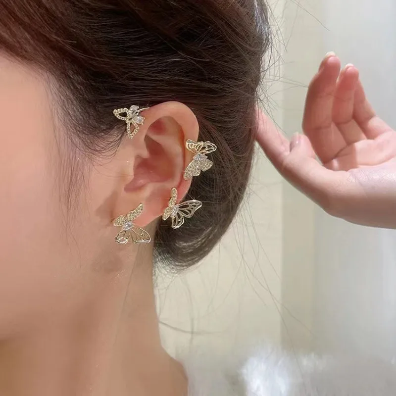 Design Hollow Butterfly Earrings Fashion Exquisite Single Ear Hook Women Girls Metal Rhinestones Ear Cuff Crystal Jewelry Gift Hoop Earrings Stud Earrings Ear Clip Earrings Clip Earrings Ear Clip Ear Accessories Magnetic Earrings
