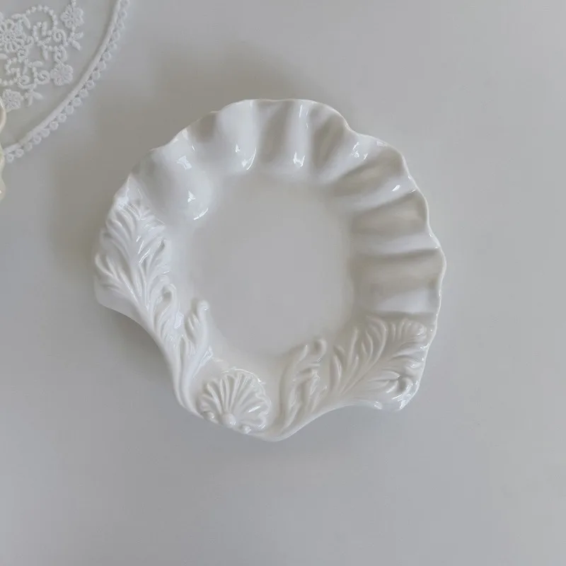 Ceramic Dessert Plate Fruit Plate Shell Relief Underglaze Jewelry Dish, Decorative Tray for Rings Earrings Necklaces Bracelet S90e6026fd91f44d18f118ddd39480ed3K