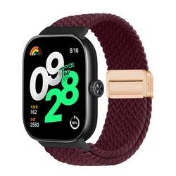 Enhanced Magnetic Braided Nylon Watch Band - Adjustable Solo Loop Sport Strap in Vibrant Colors - MiBand 9Pro 8Pro (Wine Red)