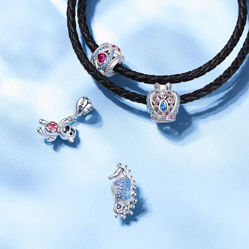 La Menars Colorful CZ Crown Beads 925 Sterling Silver Charm for original snake bracelet Fine Jewelry Fashion Women Jewelry Gift