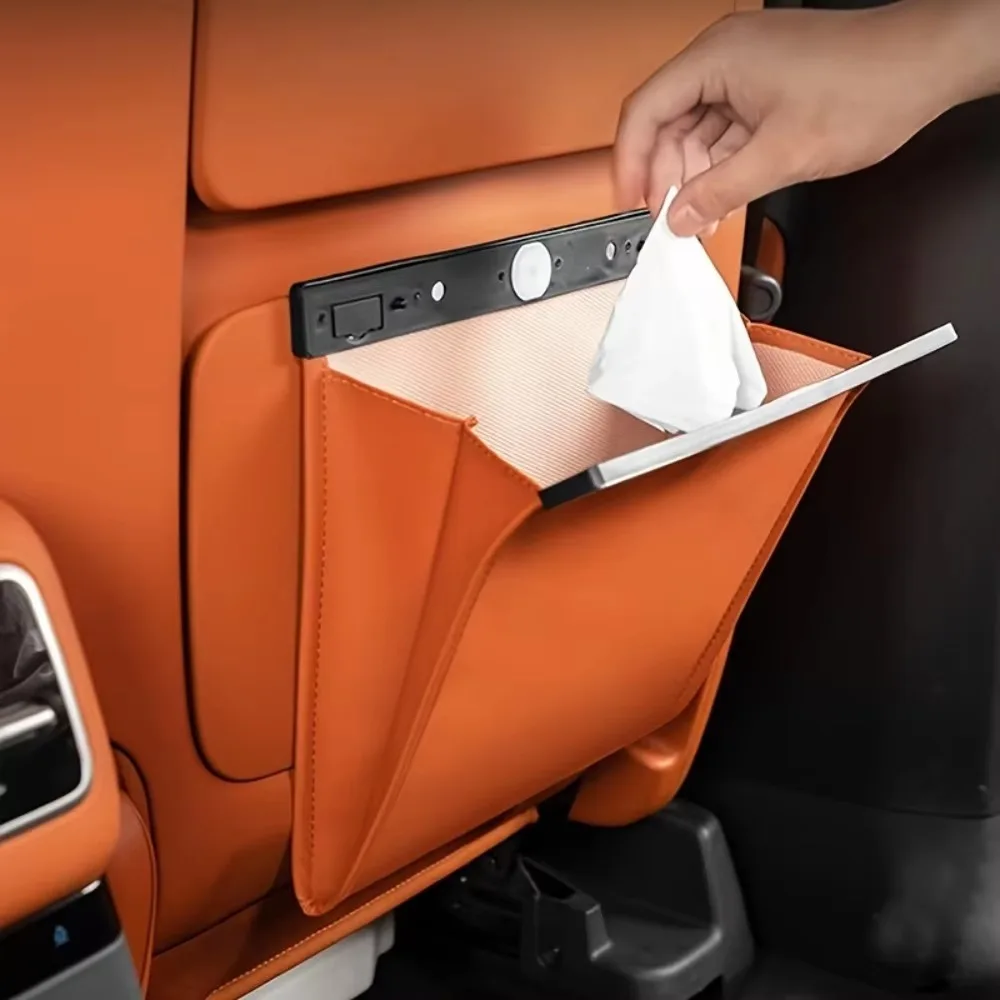 Car Garbage Bag Seat Backrest Magnetic Adsorption Storage Bag Leather Waterproof Trash Can Car Space Saving Hanging Garbage Bin