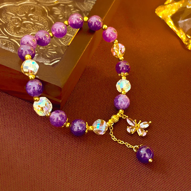 

Vintage Zircon Butterfly Natural Stone Crystal Ball Bracelet Adjustable Bracelet for Women