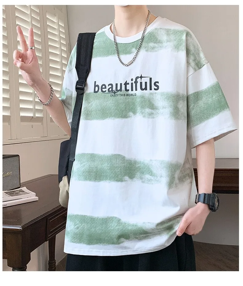 Lässige Herren-T-Shirts aus 100 % Baumwolle mit kurzen Ärmeln, Sommermode 2026, zum Überziehen, Jugend-Streetwear-Oberteile, Batik-T-Shirt – Detail 11