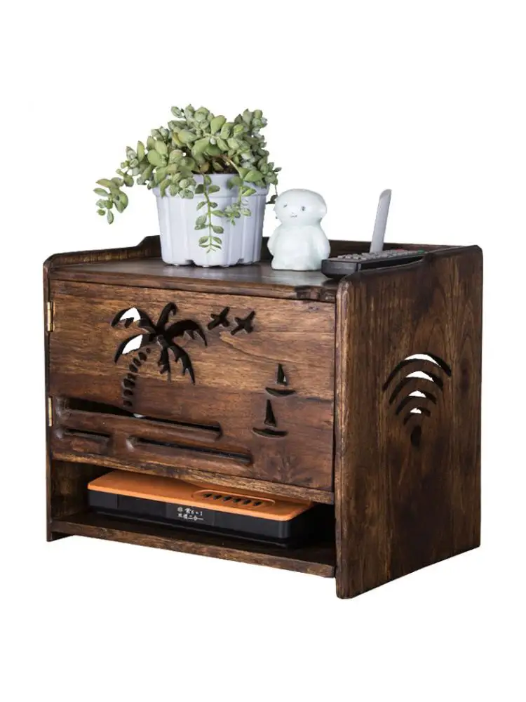 Eco-Friendly Solid Wood Board Wireless Wifi Router Storage box Bracket Cable Storage Rack Home Decor