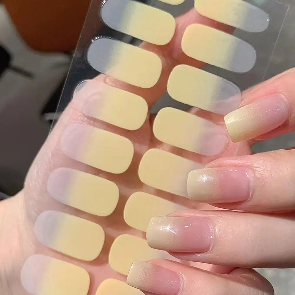 Pure Color Semi Cured Gel Nail Patch Strips 16Tips M1F8