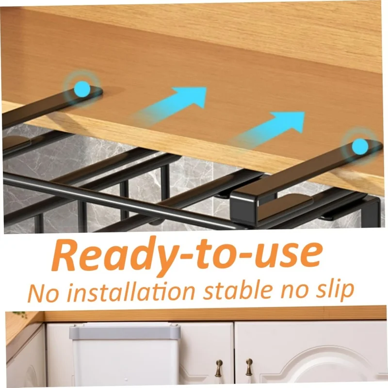 Kitchen Shelves Hanging Organizer Rack with Hooks Under Cupboard Paper Towel Rags Hanger Cutting Board Pot Cover Holder Storage 3