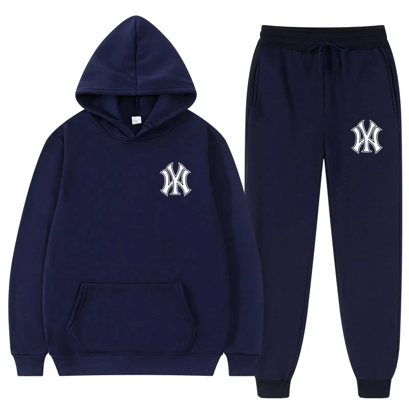 Conjunto de chándal de dos piezas para hombre y mujer, Sudadera con capucha y pantalones de deporte, Top de marca de moda