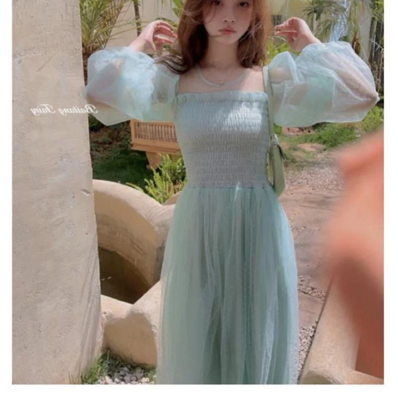 

Lovely Women New Layer Long Mesh Evening Party Night Dress Pink Blue Sweet Fairy Dresses Elegant Puff Vestidos Tiered Ball Gown