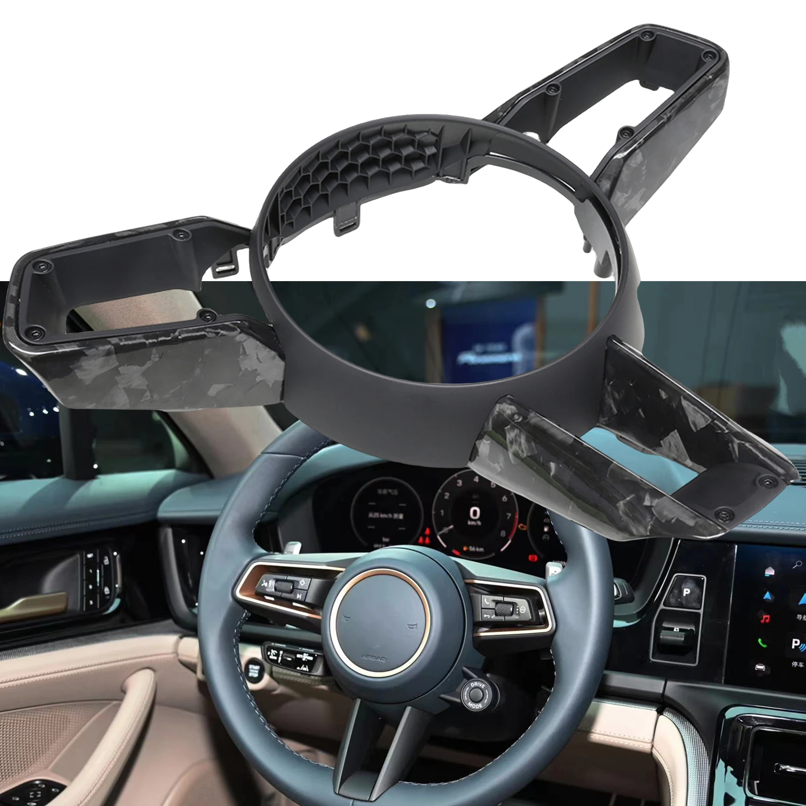 

Carbon Fiber Interior Steering Wheel Cover Trim Panel Frame Decorative For Porsche 911 992 Taycan J1 Panamera 971.2 2020-2023