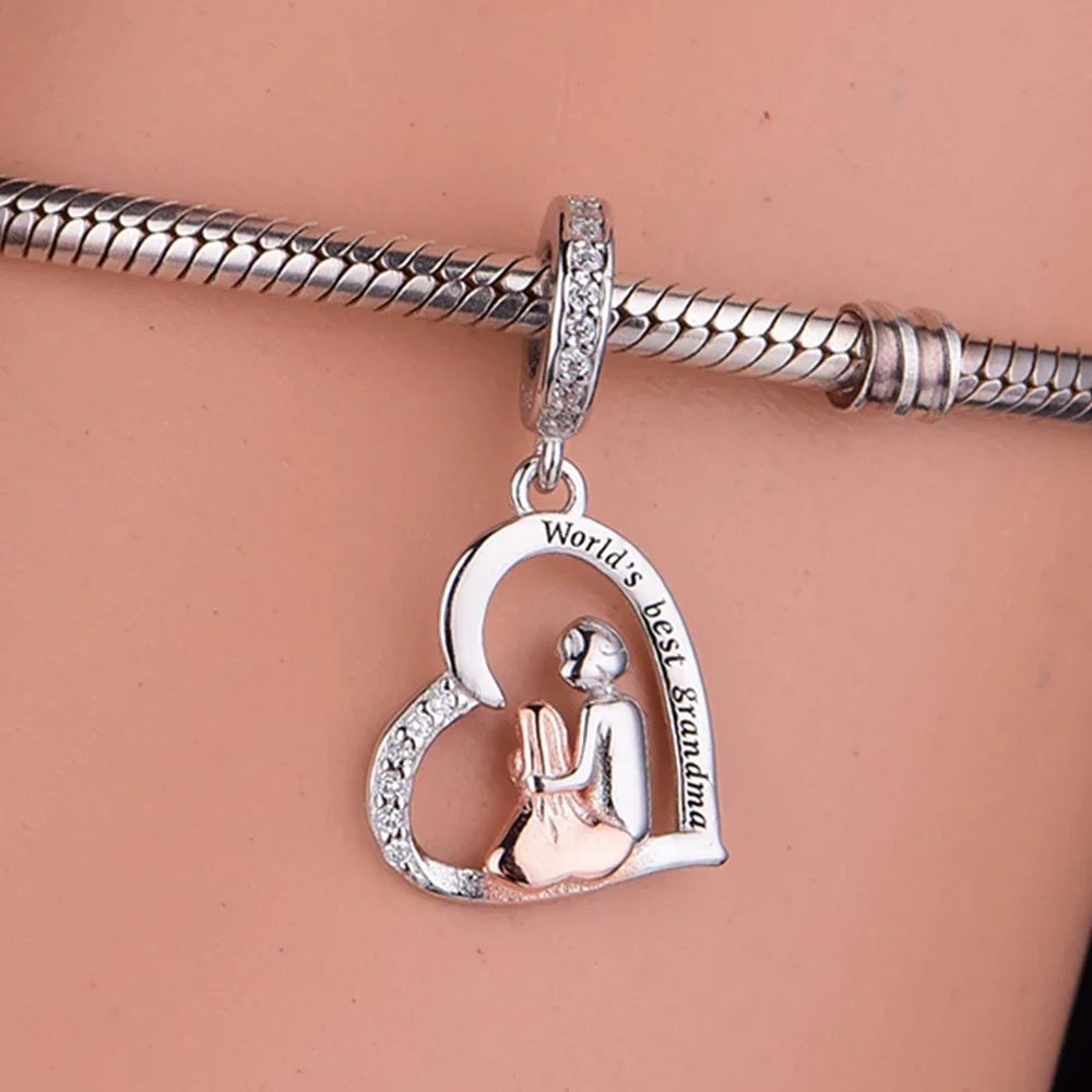 Fit Original Pan Charm Bracelet 925 Sterling Silver Grandma Granddaughter World's Best Grandma Bead For Making Women Berloque 3