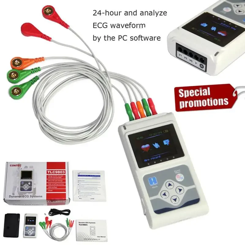 Newest CONTEC TLC9803 3 Channels Recordable Machine Dynamic ECG Holter System monitoring tester Monitor health care