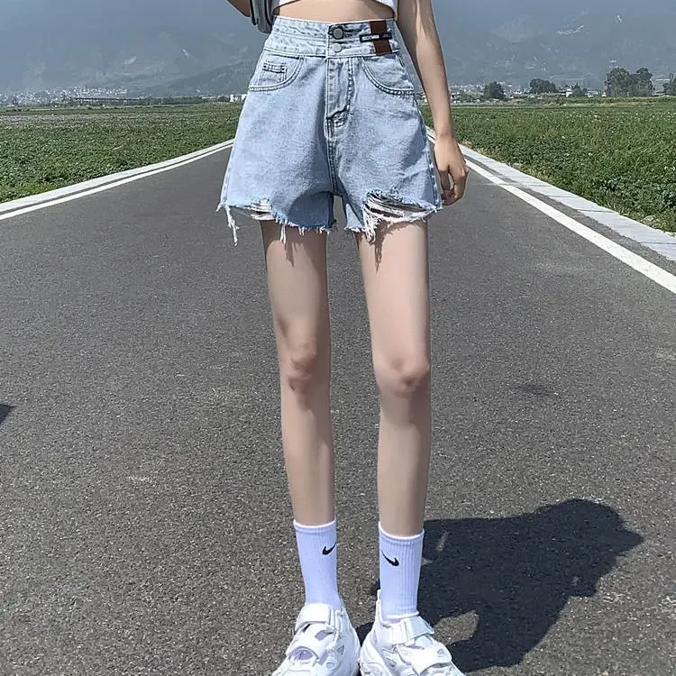 

Summer New Thin Section High-waist Denim Shorts Women Loose Wide-legged Thin A-line Hot Girl Super Short Hot Pants