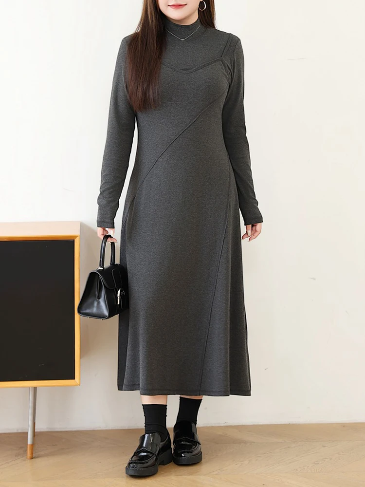 Plus Size Women's Dress Premium Commuter Stand Collar Fake Two Pieces Knitted Long Sleeve Autumn 2025