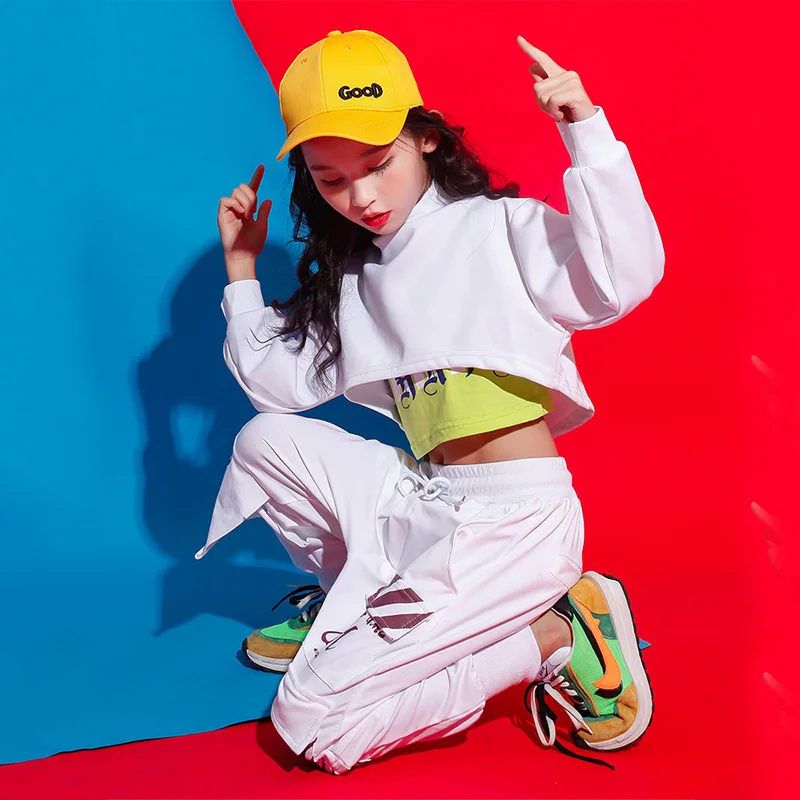 

Kids Hip Hop Dancewear Ballroom Costumes for Girls Jazz Party Stage Outfits Dancing Clothes Street Dance Wear Shirt Jogger Cool