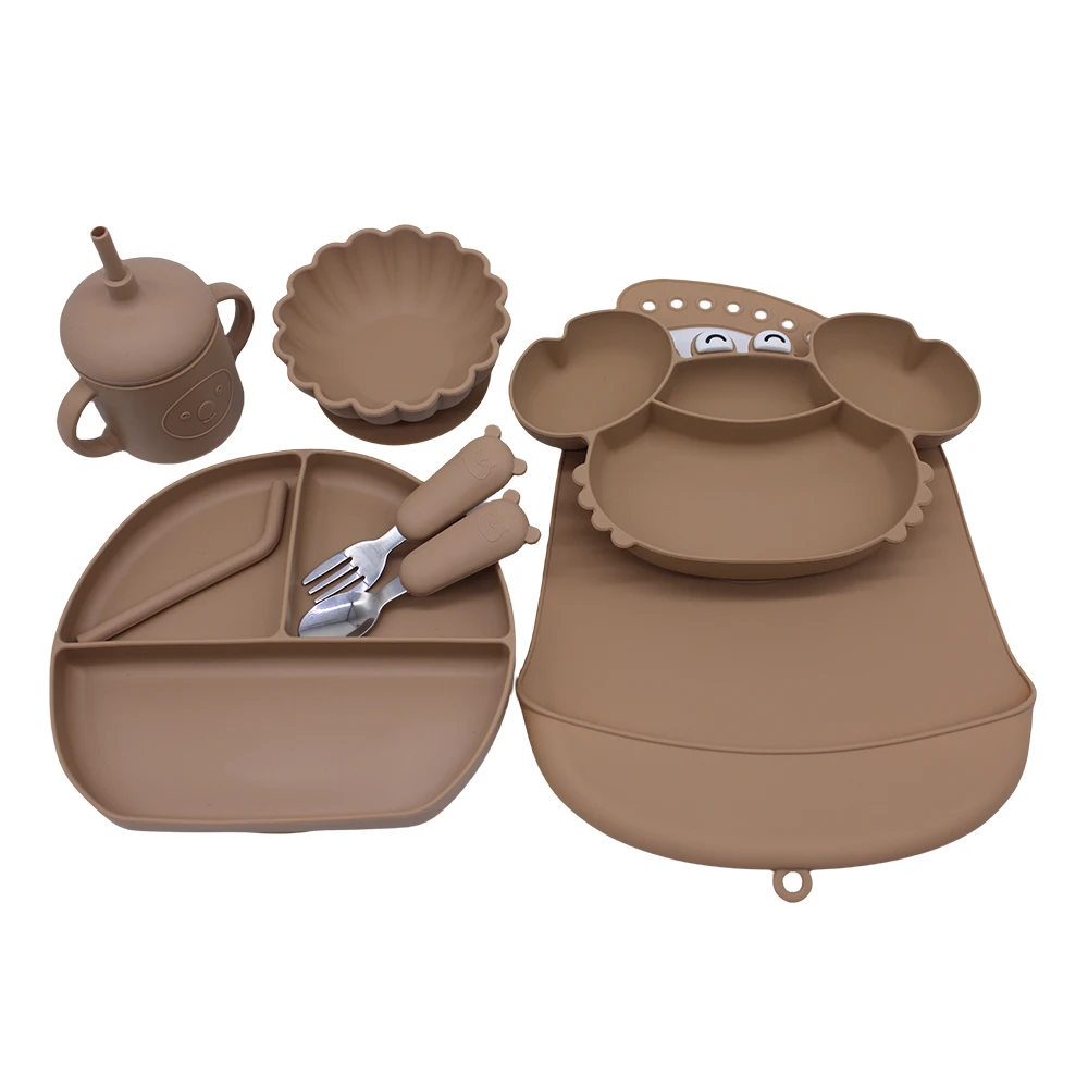 Meal BibsCrab Compartment TrayBaby Suction Cup Autonomous Feeding and Eating Training BowlComplementary Tableware Set