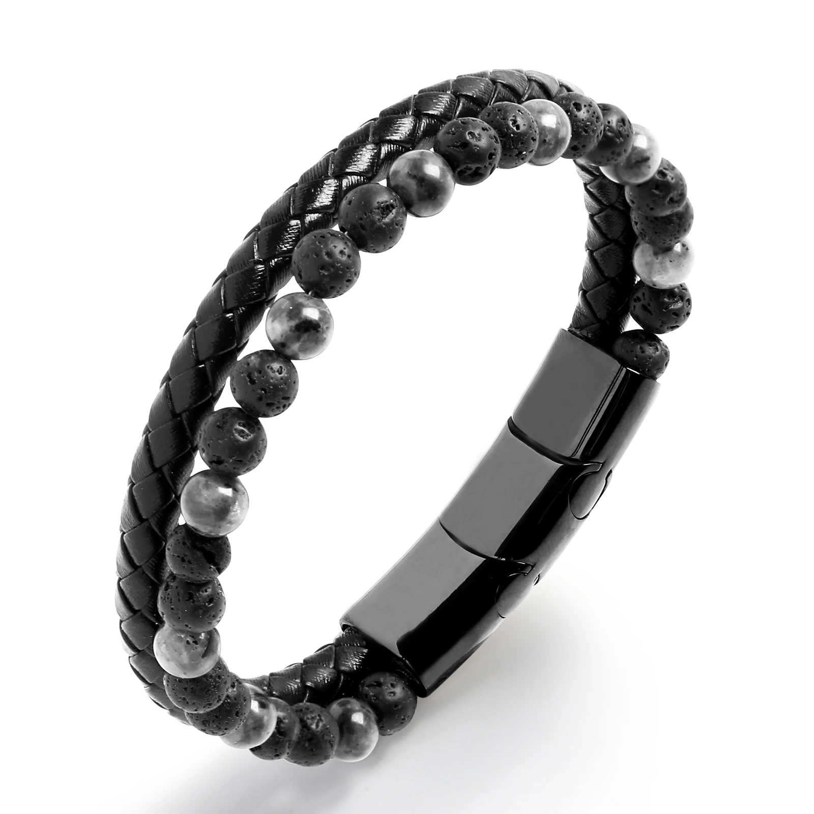 

Mens Natural Lava bracelets ，Beads Bangles with Stainless Steel Clasp for men 2023 Gift