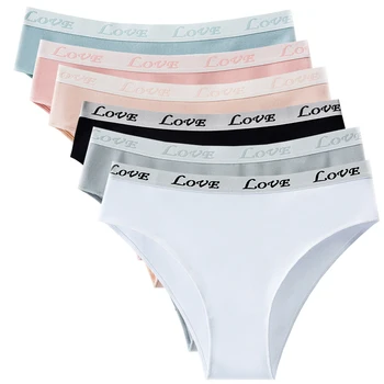 6pcs Pure Cotton Panties Women Sexy Soft Underpants Solid Color Briefs Female Comfortable Stretch Lingerie Black White Underwear