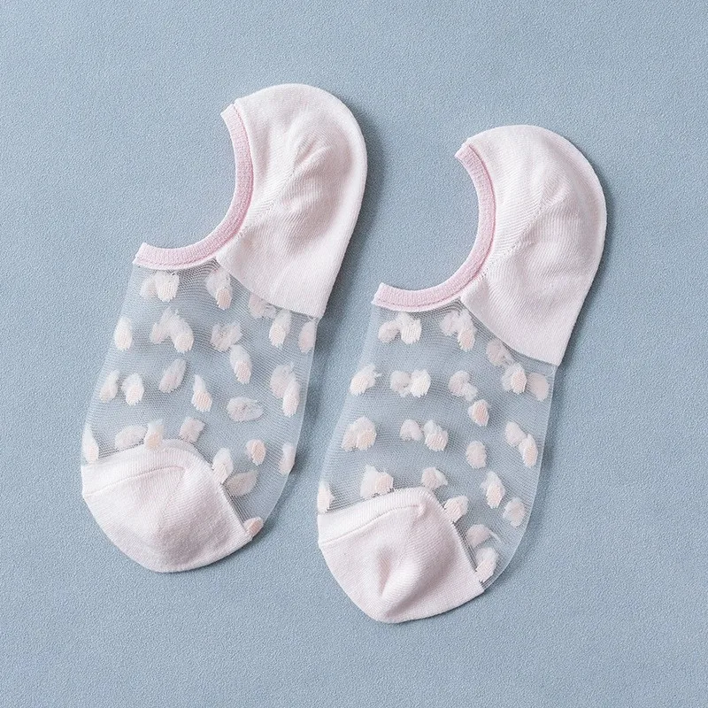 5/10 Paar Damen-Socken mit Polka-Dot-Muster, transparent, unsichtbar, schweißabsorbierend, atmungsaktiv, weich, bequem, lässig – Detail 15