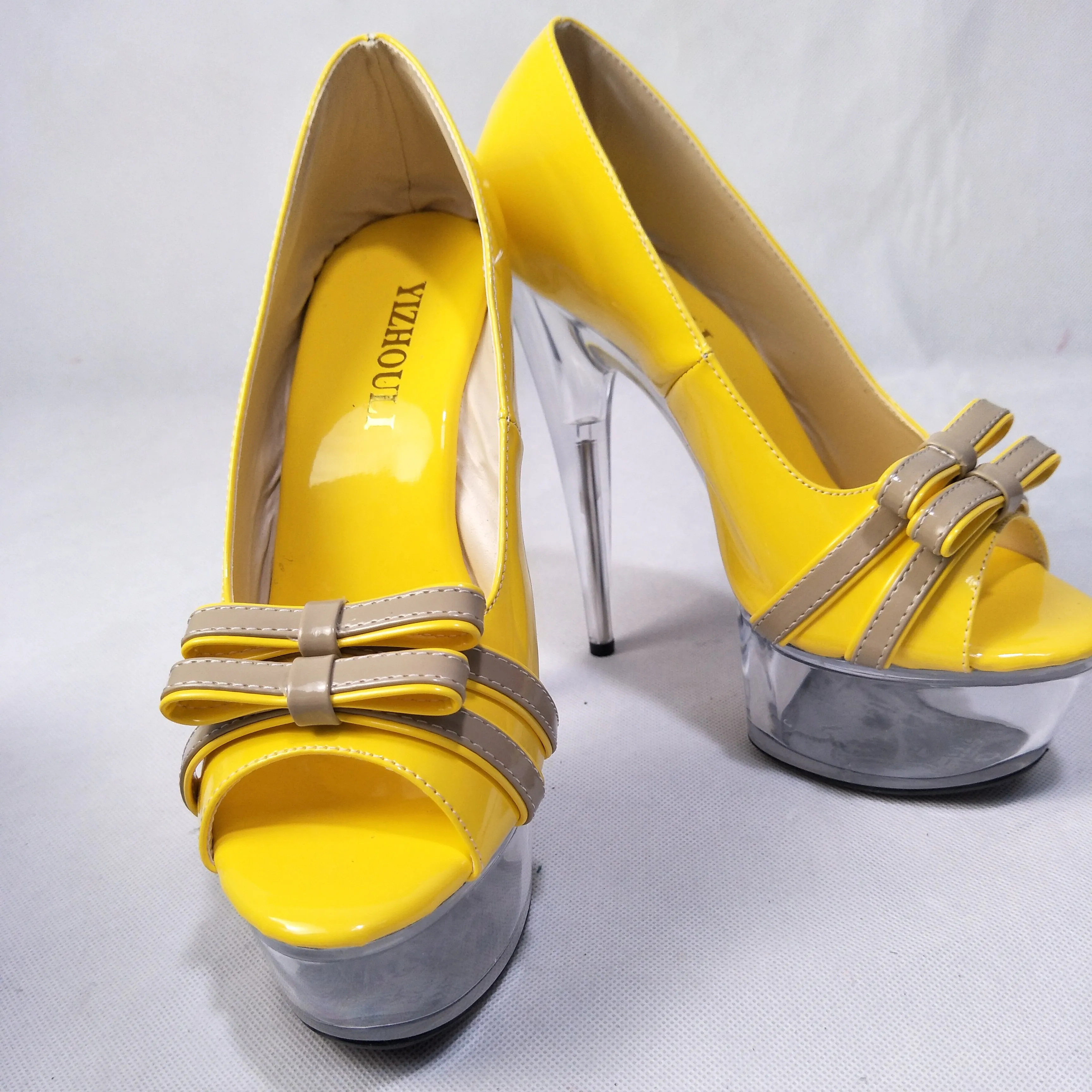 

New Arrival 15cm Ultra High Heels Platform Shallow Mouth Shoes Yellow Crystal High-Heeled Shoe Gorgeous dance shoes