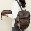 Leather Travel Fashion Purse Designer Ladies Shoulder Bags Backpack for Women Large Womens Backpack with Tassel Two-toned Brown 4