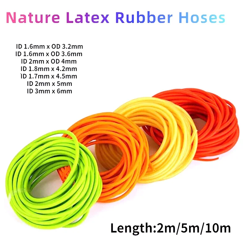 2/5/10M 1632 Natural Latex Rubber Tube Elastica Bungee for Hunting Slingshot Catapult 3.2mm and 3.6mm Diameter Rubber Bands