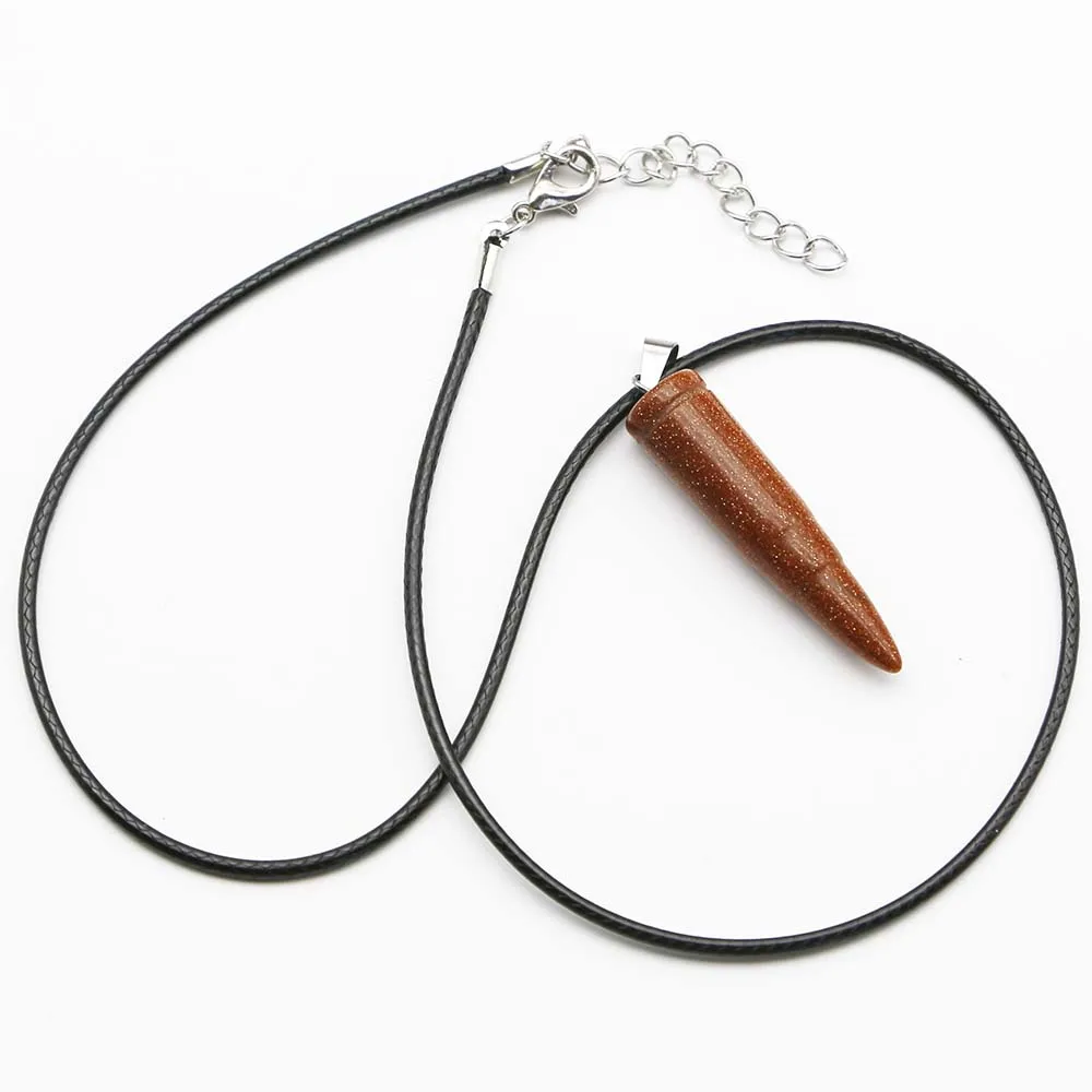 Selling Natural Stone Cone Bullet Pendant Leather Rope Necklace Crystal Agate Reiki Healing Charms Accessories Jewelry Gift 8PCS