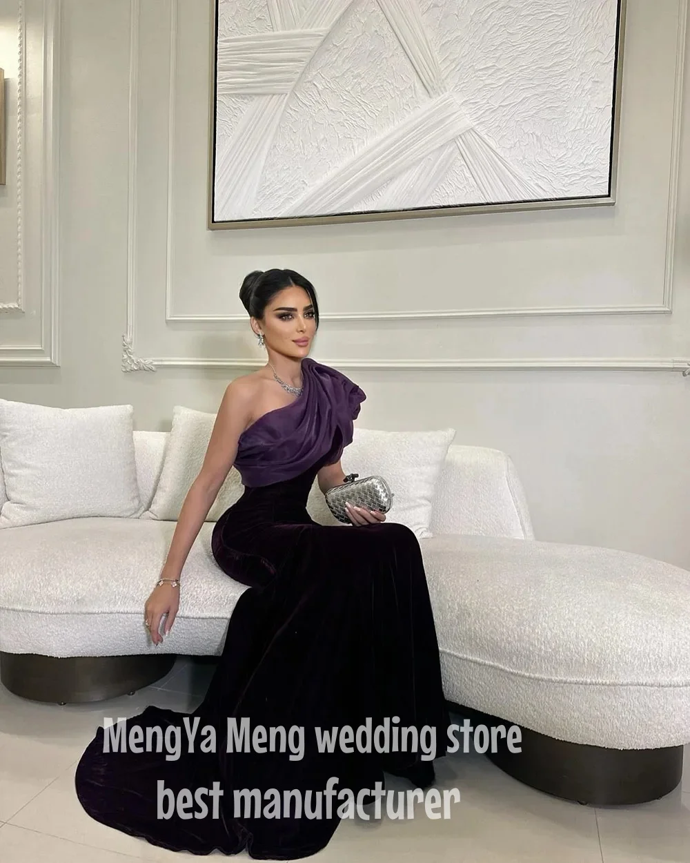 ZHUISHU Mermaid Evening Dresses Satin One Shoulder Women's Formal Occasion Gown Organza Draped Long Party Dress Customized