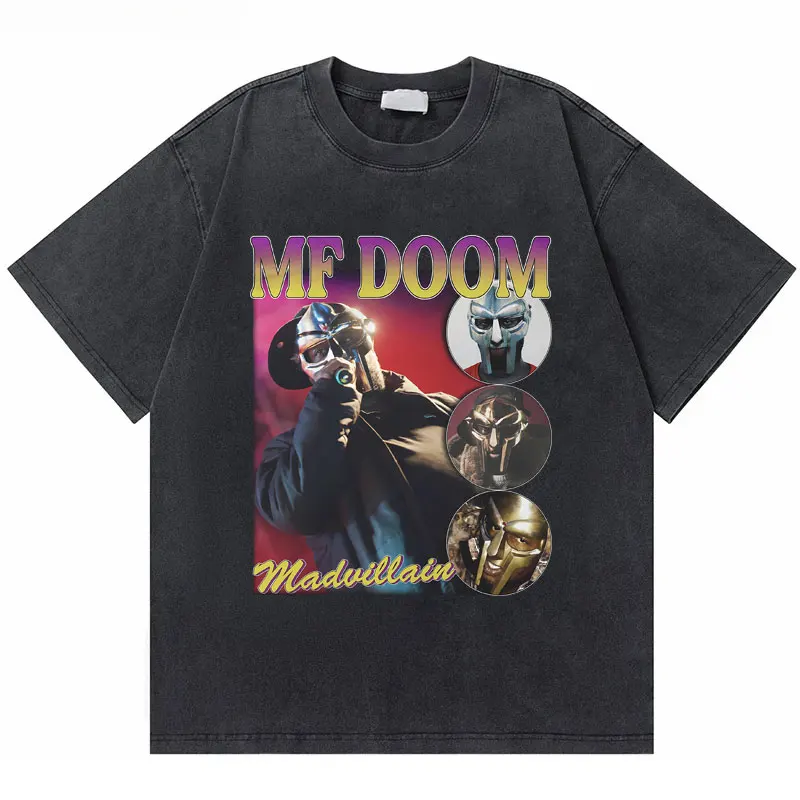 

Washed Vintage Rapper Mf Doom Madvillain Graphic Print T-shirt Men's Fashion Oversized T Shirt Men Women Hip Hop Harajuku Tshirt