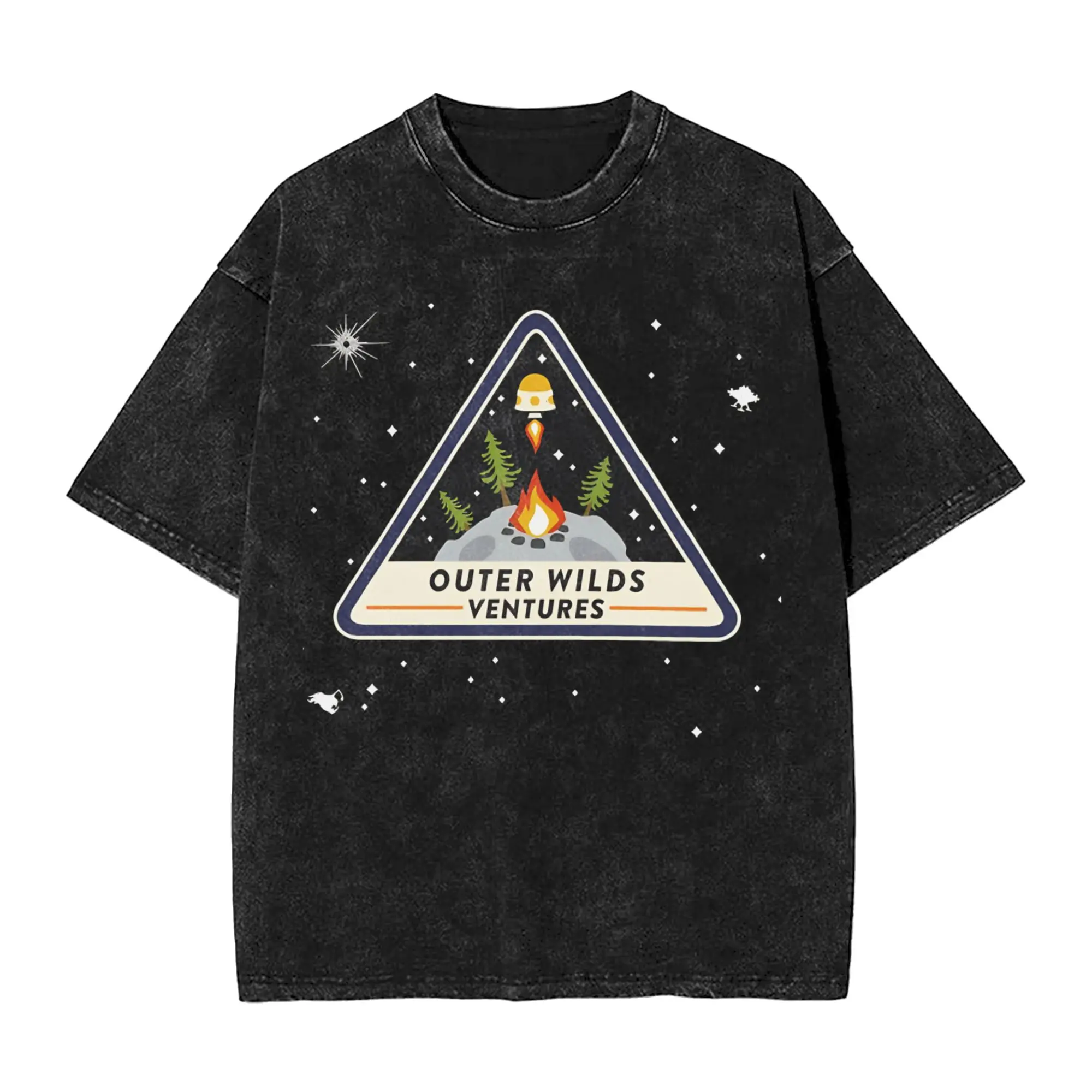Outer Wilds Ventures Patch Washed T-Shirt Vintage T-Shirts aus 100 % Baumwolle O-Ausschnitt Kurzarm-T-Shirt 4XL 5XL Tops