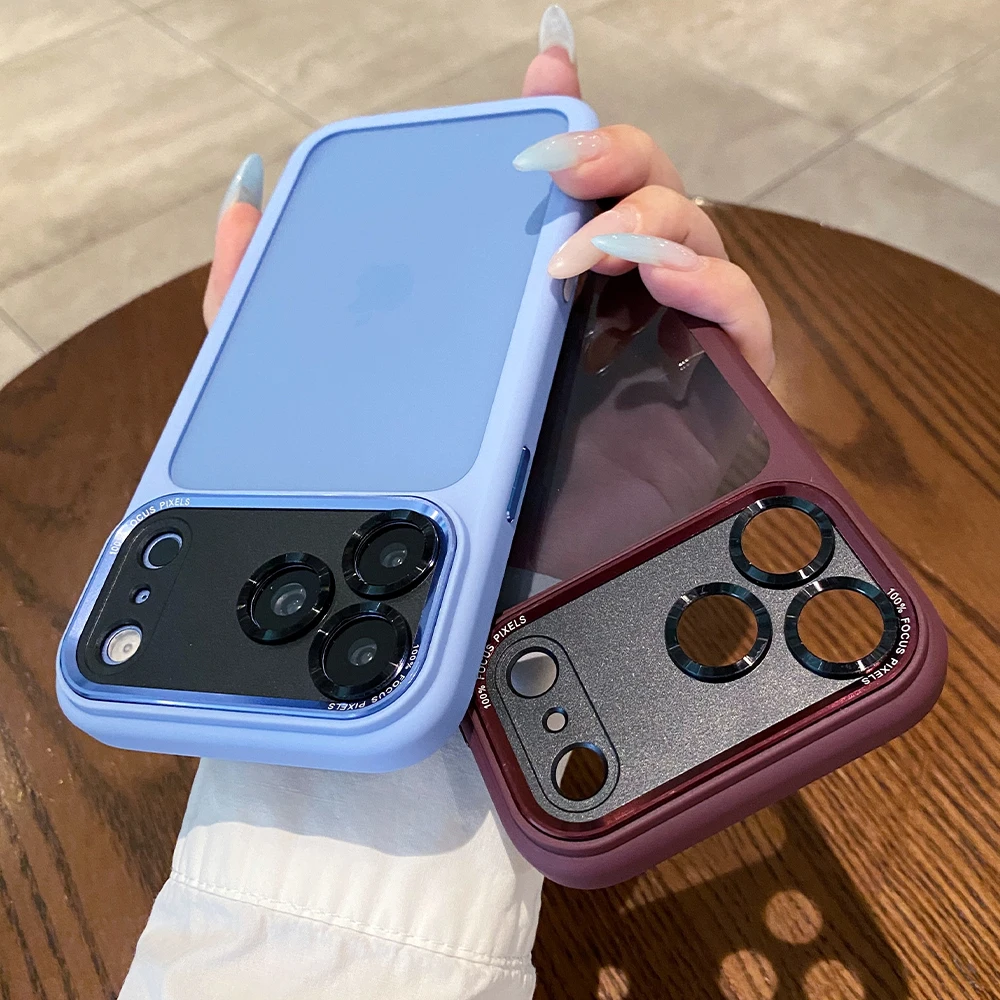 Crystal Clear Shockproof Phone Case with Frosted Frame and Solid Color Design