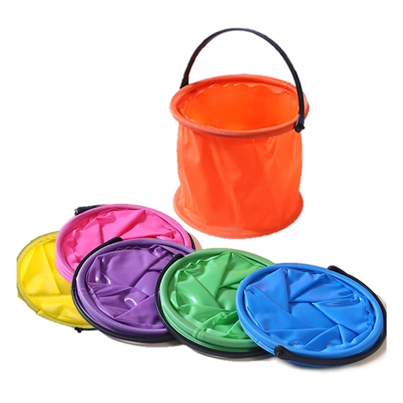 12x14cm Collapsible Sand Bucket Portable Garden Tool Bucket Sand Beach Water Fight Activity Game Toy for Family Kids Easy Carry 4