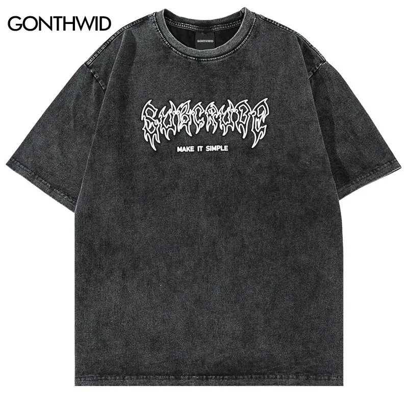 

Vintage Streetwear T Shirt Streetwear 2023 Letter Print Washed Tshirt Harajuku Summer Casual Cotton Loose Short Sleeve Tee Tops