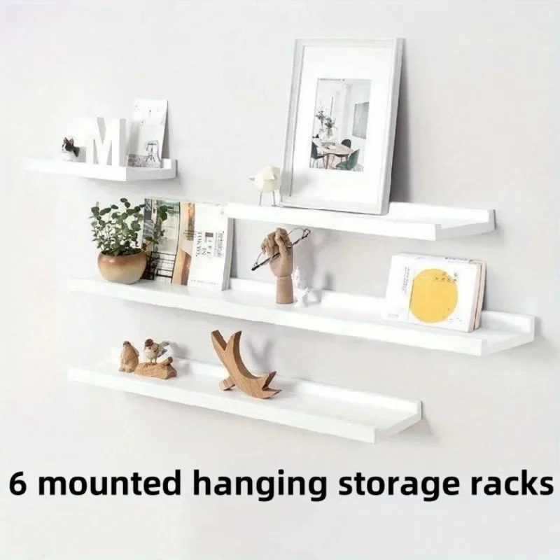 6 pieces wall hanging wall TV wall living room solid wood partition wall Honor wall display stand, white 2