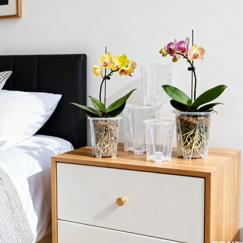 S/M/L/XL Transparenter PP-Kunststoff Wurzelkontroll-Blumentopf mit Luftlöchern für Orchideen Verbesserte Drainage Gartentopf für Haus und Garten – Detail 8