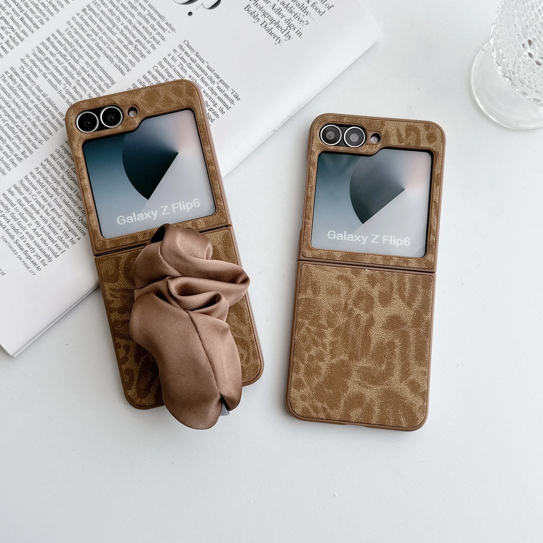 Leopard Print Glitter Scarf Wristband Phone Case with Hand Strap and Anti-Lost Protection