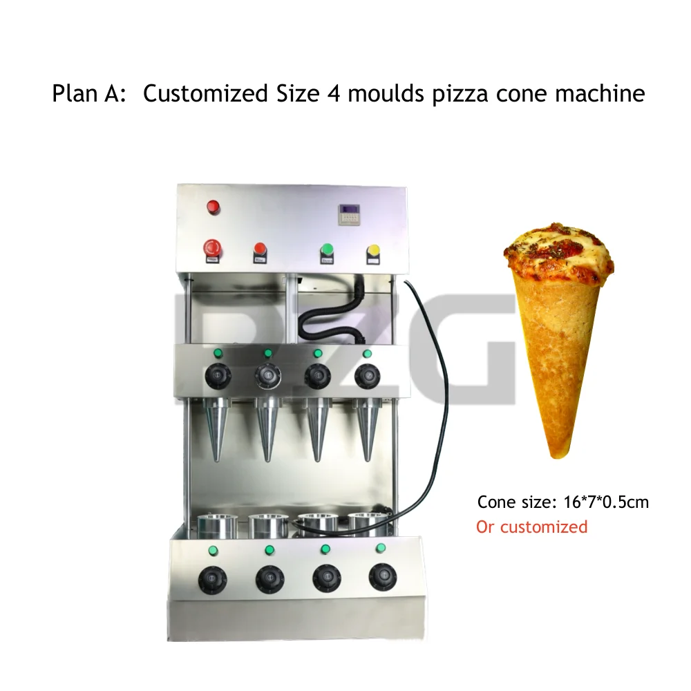 Description Picture 3 of itemBy Express 220V 110V 4 Moulds Size Customized Pizza Cone Molding Machine Pizza Cono Oven Warming Display
