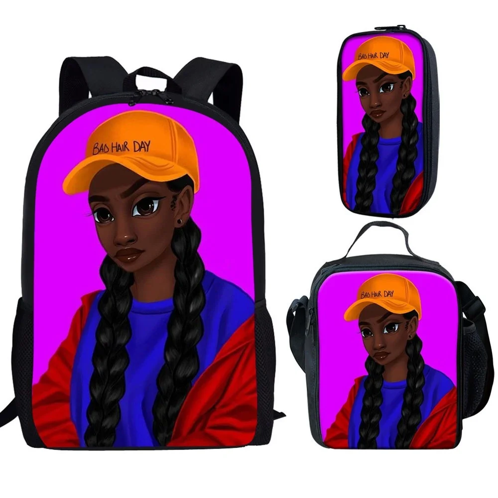 2024 African Girl Backpack 3pcs/set Students Boys Girls Schoolbag Pen Bag Lunch Bag Fashion Feminina Notebook Backpack