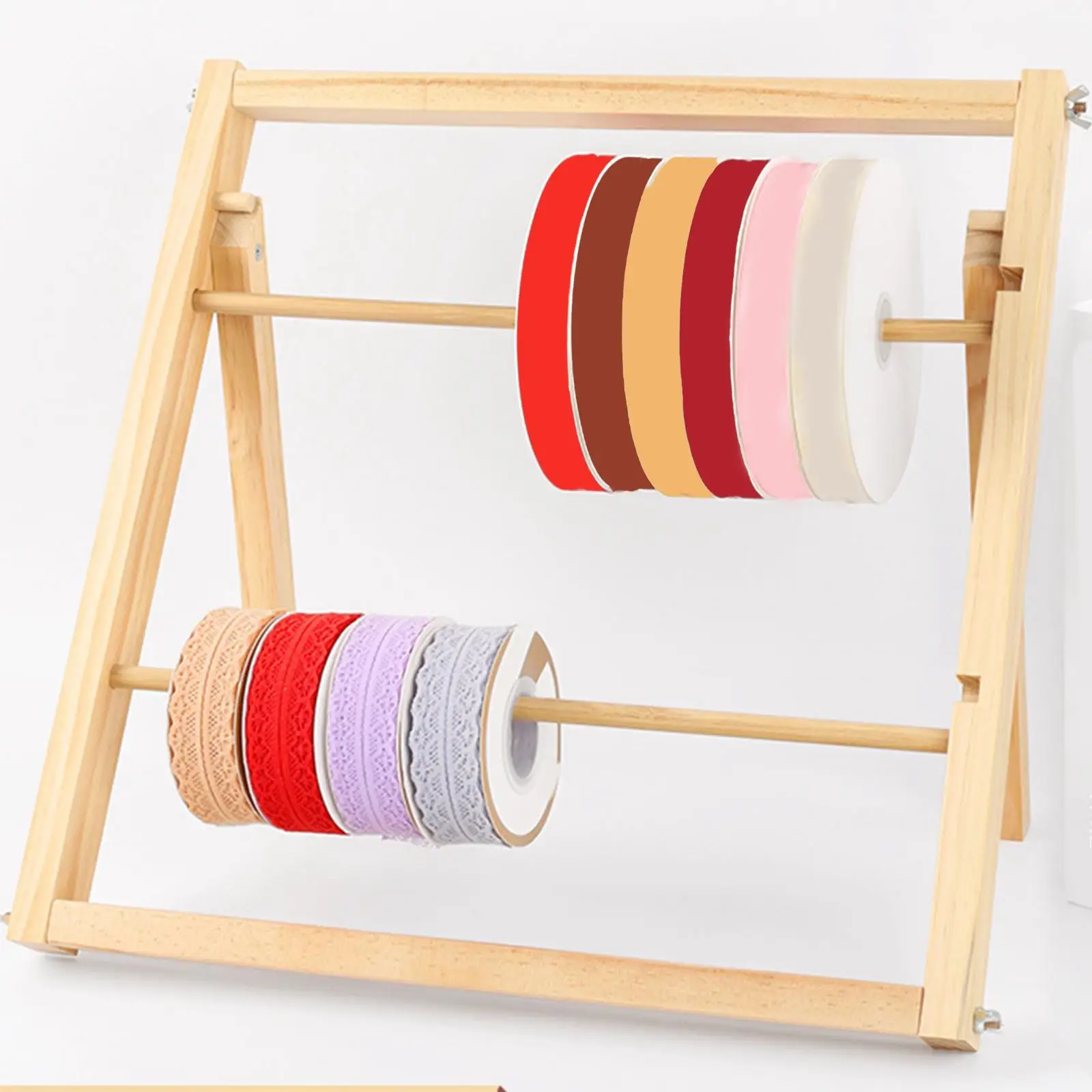 Wooden Ribbon Holder 2 Tier Ornament Organizer Easy to Use Craft Durable Stable DIY for Home Sewing Thread Spool Braiding Hair