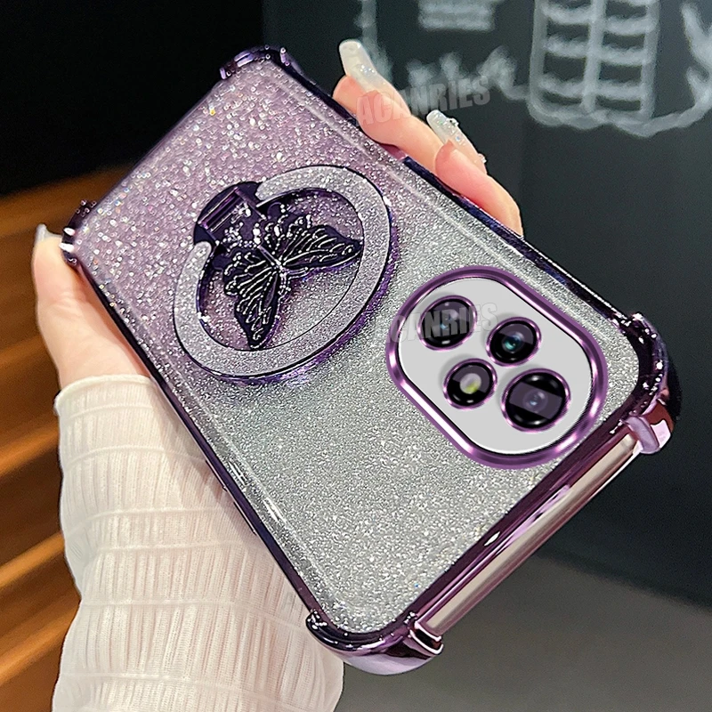 Glitter Butterfly Holder Plating Silicone Shockproof Case