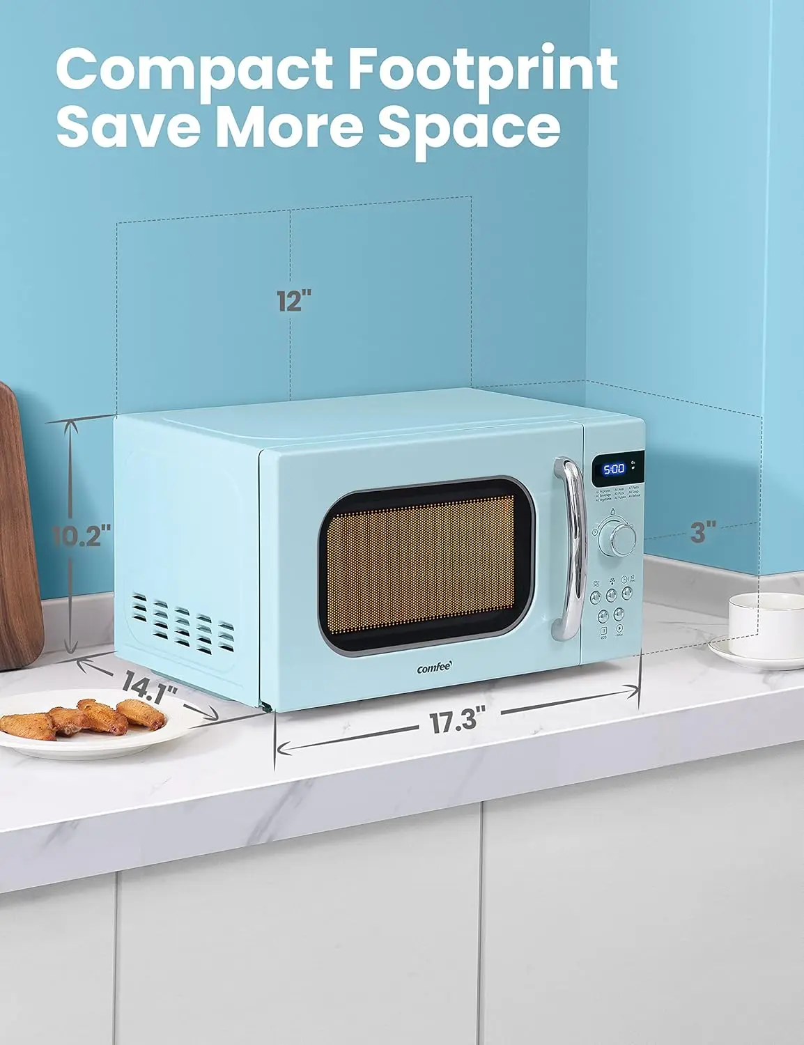 Retro Small Microwave Oven With Compact Size, 9 Preset Menus, Position-Memory Turntable, Mute Function, Countertop Micro 2