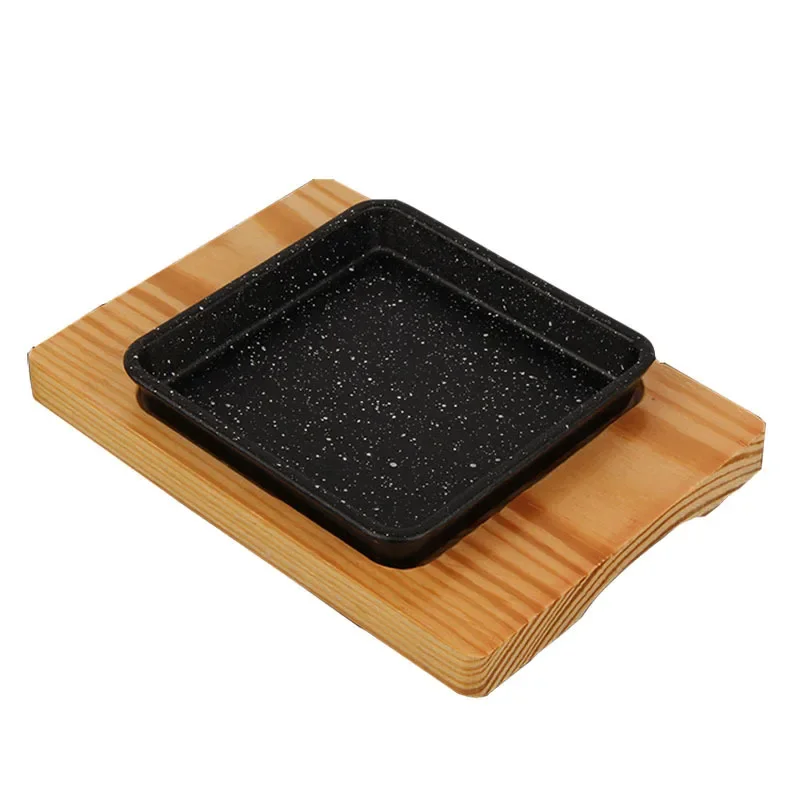 

19x17x2.4CM Non-Stick Western Steak Cast Iron Baking Pan Teppanyaki Send Wood Kitchen Tool BBQ Toll For meat Beef