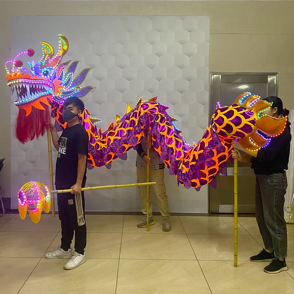 Cinese Tradizionale Led Dragon Dance Set Completo Di Light Dragon Hand Rod Bronzing Dragon Party Performance Drago Luminescente